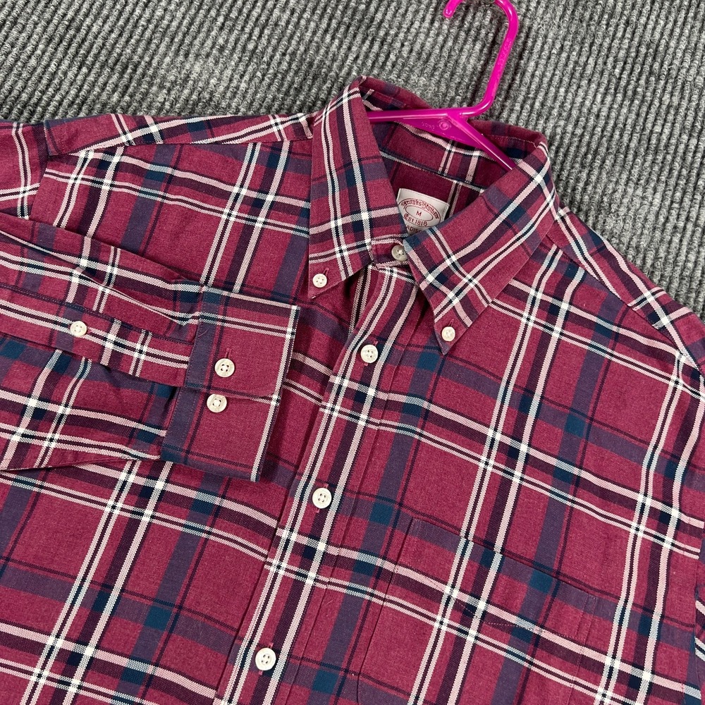 Brooks Brothers Madison Shirt Mens Medium Burgundy Plaid Long Sleeve Button Down